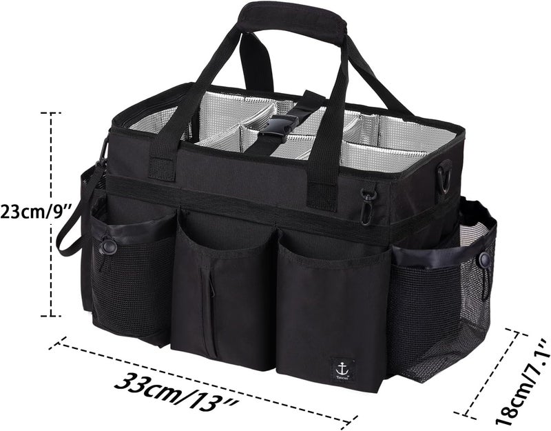 Timoxi Large Wearable Cleaning Caddy Bag with Detachable Divider, Cleaning Organizer with Handles, Cleaning Supply Tote with Adjustable Shoulder Strap&Waist Belt for Cleaners & Housekeeper (Black) - Image 2
